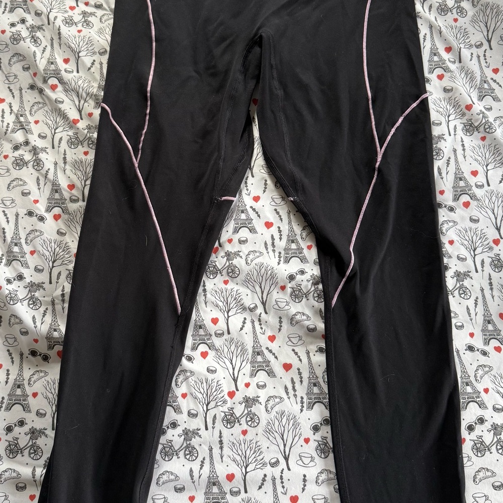 Fabletics Black Leggings with Pink Stitching